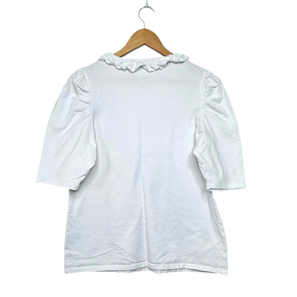 Boden White Ruffle Neck Short Sleeve Cotton Shirt. Gathered Shoulder. US 14 - Picture 2 of 7